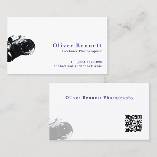 Side-cut Design Camera Photographer QR Code 名刺 (正面/裏面)