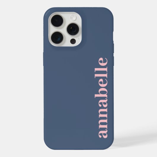 Side Monogram Name Blue & Pink Minimalist iPhoneケース (裏面)
