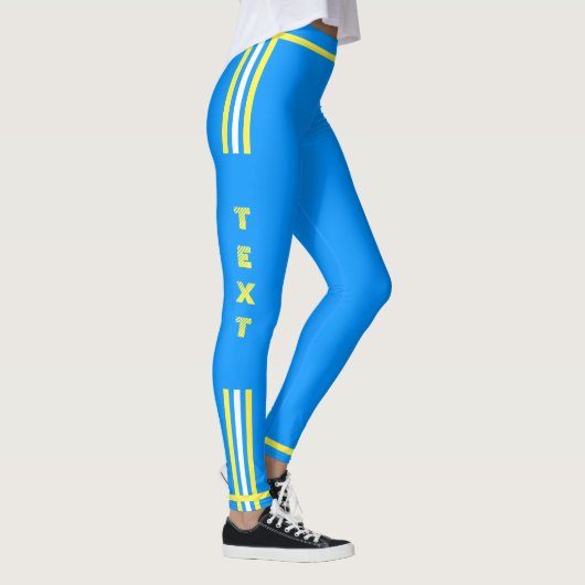 Side Stripe Blue Leggings Your Text and Colors レギンス (右)