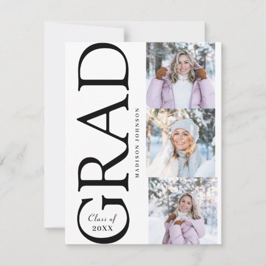 Side Typography Graduation 2026 3 Photo Party 出欠カード (正面)