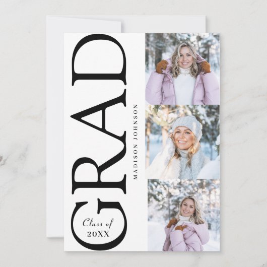 Side Typography Graduation 2026 3 Photo Party 招待状 (正面)