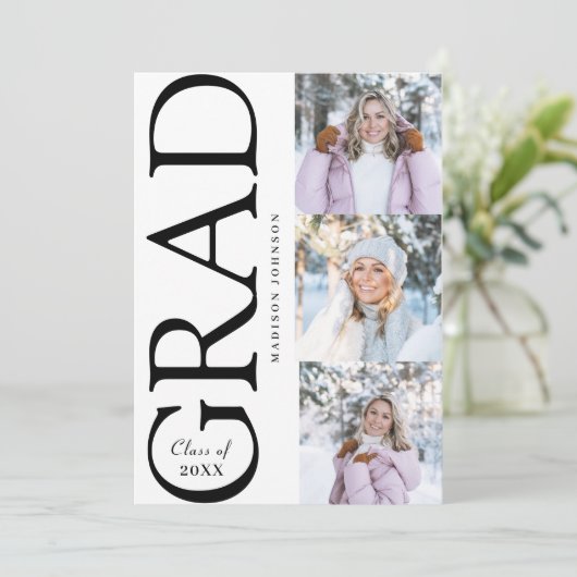 Side Typography Graduation 2026 3 Photo Party 招待状 (スタンド正面)
