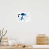 Side view of woman blow drying long hair ポスター (キッチン)