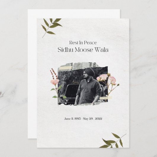 Sidhu moose wala rip  招待状 (正面/裏面)