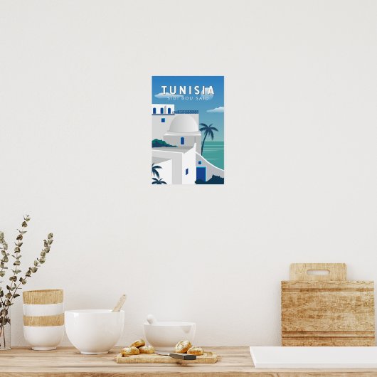 Sidi Bouはチュニジアレトロ旅行芸術ヴィンテージを語った ポスター (キッチン)