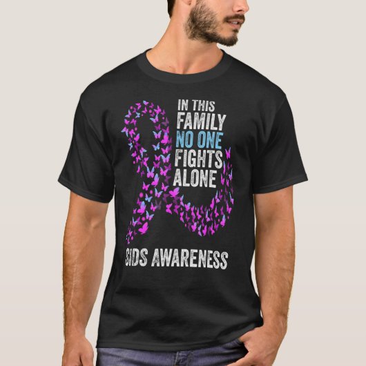 SIDS認識度月蝶ピンクと青リブ Tシャツ (正面)