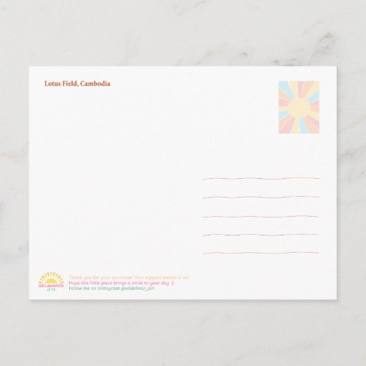 Siem Reap Lotus Field Cambodia Postcard シーズンポストカード (裏面)