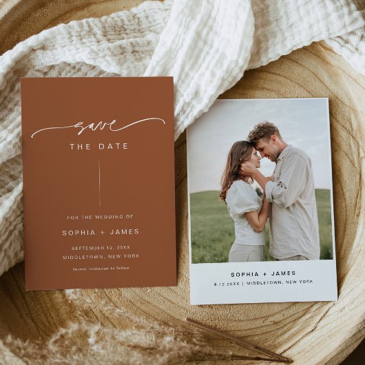 SIENNAボヘミアン結婚式の日付カードを保存 招待状