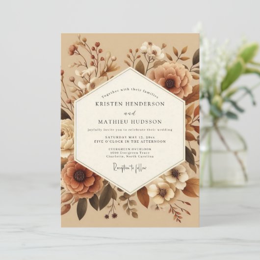 Sienna Bloom Rustic Wedding 招待状 (スタンド正面)