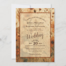 Sienna Boho Floral Calligraphy & QR Code Wedding 招待状