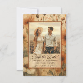 Sienna Boho Watercolor Wildflowers Photo Wedding セーブザデート