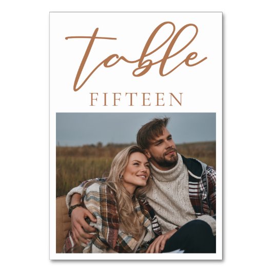 Sienna Brownスクリプトカップル写真サマー結婚ズ テーブルナンバー (正面)