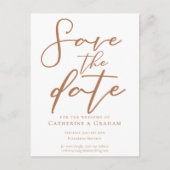 Sienna Brownスクリプトミニマリスト日付の保存 案内ポストカード (正面)