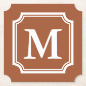 Sienna brown elegant border custom monogram ペーパーコースター (正面)