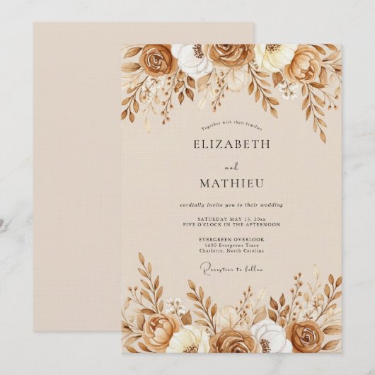 Sienna Earthy Botanical Wedding 招待状 (正面/裏面)