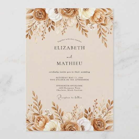 Sienna Earthy Botanical Wedding 招待状 (正面)