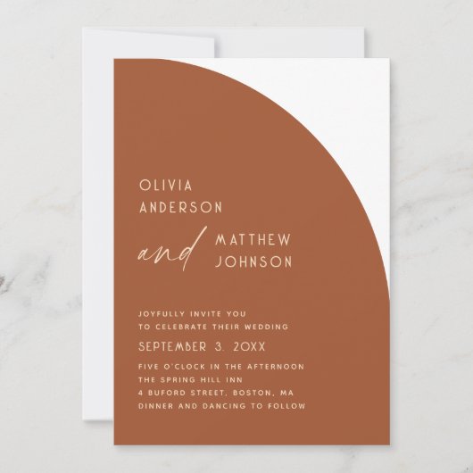 Sienna Fall Modern Wedding. Warm Terracotta Desert 招待状 (正面)