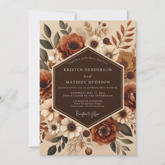 Sienna Floral Autumn Romance Wedding 招待状 (正面)