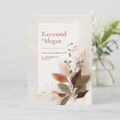 Sienna Gold Vein Leaf Wedding 招待状 (スタンド正面)