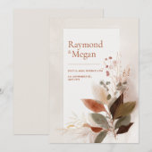 Sienna Gold Vein Leaf Wedding 招待状 (正面/裏面)