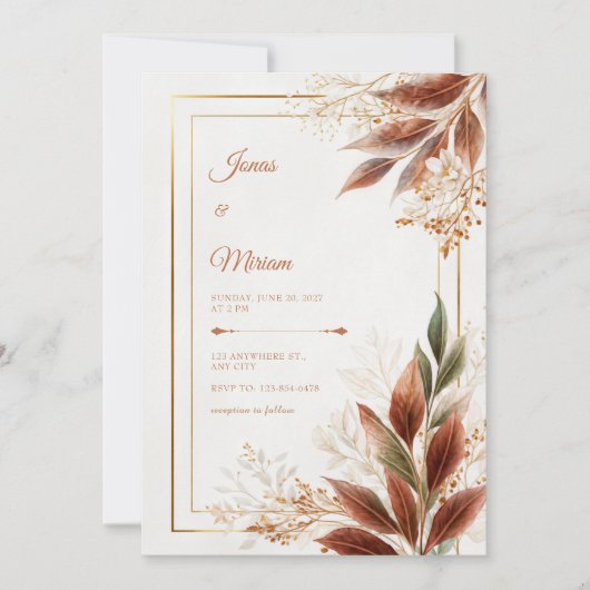 Sienna Leaf Sage Botanical Wedding 招待状 (正面)