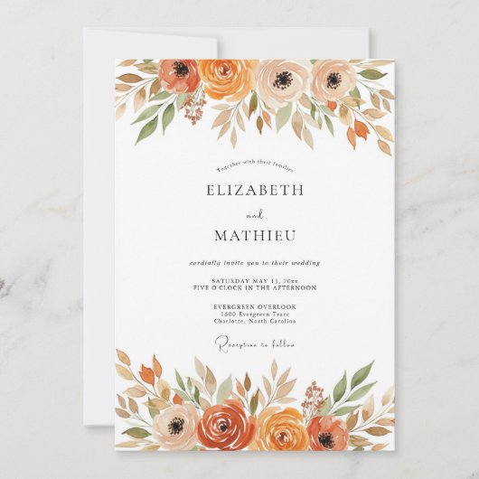Sienna Rustic Botanical Autumn Wedding 招待状 (正面)