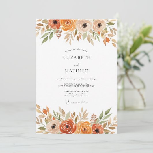 Sienna Rustic Botanical Autumn Wedding 招待状 (スタンド正面)