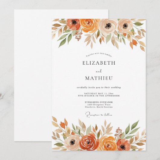 Sienna Rustic Botanical Autumn Wedding 招待状 (正面/裏面)