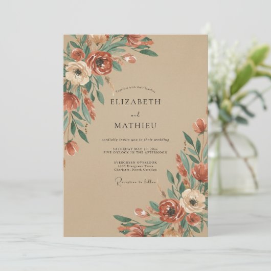 Sienna Rustic Floral Wedding 招待状 (スタンド正面)