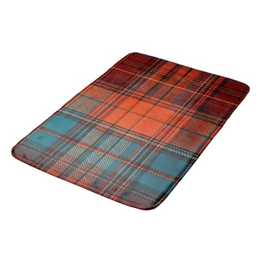 Sienna & Slate: Rustic Burnt Orange and Teal Plaid バスマット (アングル)