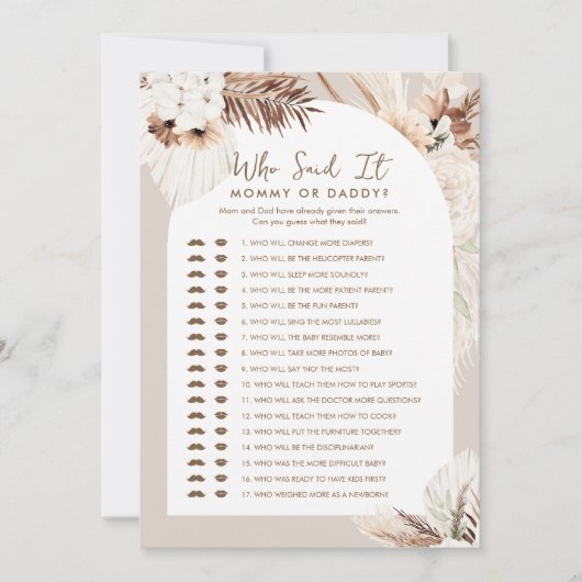 SIERRA Boho誰が言ったのママのパパベビーゲームカード 招待状 (正面)