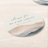 Sierra Dusk | Desert Mountain Sunset Wedding ラウンドペーパーコースター (アングル)