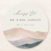 Sierra Dusk | Desert Mountain Sunset Wedding ラウンドペーパーコースター (正面)