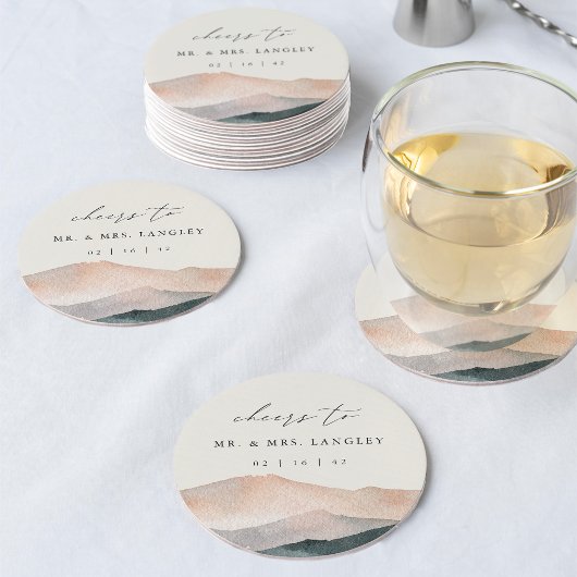 Sierra Dusk | Desert Mountain Sunset Wedding ラウンドペーパーコースター