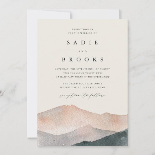 Sierra Dusk | Desert Sunset Mountain Wedding 招待状 (正面)