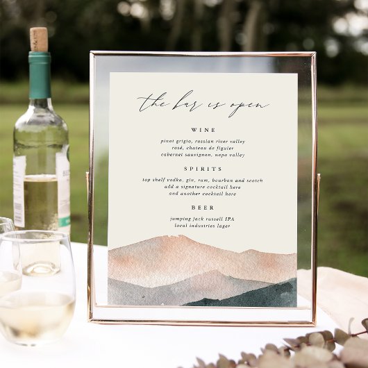 Sierra Dusk | Mountain Wedding Bar Menu Sign ポスター
