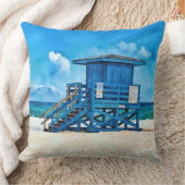 Siesta Key Beach Blue Lifeguard Tower Pillow クッション (ブランケット)