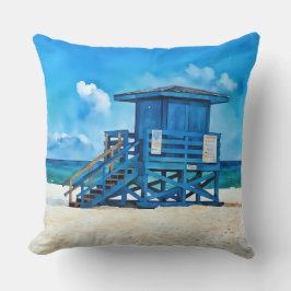 Siesta Key Beach Blue Lifeguard Tower Pillow クッション