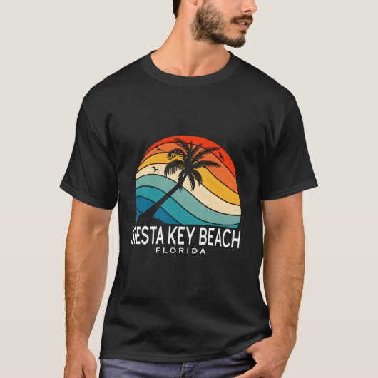 Siesta Key Beach Florida Tropical Beach Palm Tree Tシャツ (正面)