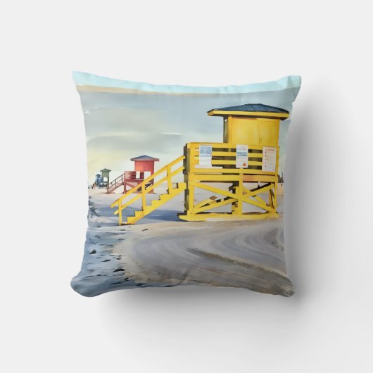Siesta Key Beach Lifeguard Towers Pillow クッション (正面)