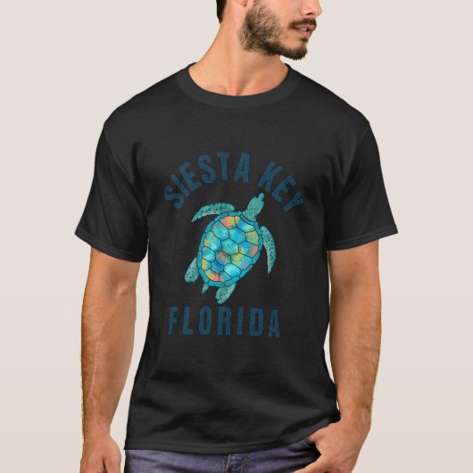 Siesta Key Fl Beach Sea Turtle Illustration Tシャツ (正面)