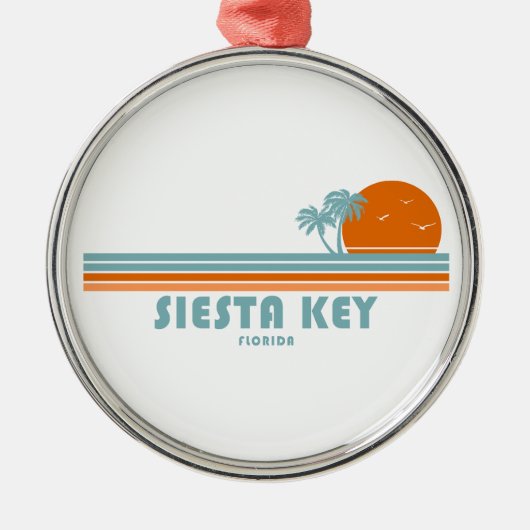 Siesta Key Florida Sun Palm Trees メタルオーナメント (正面)