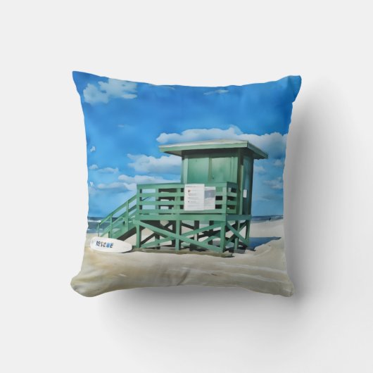 Siesta Key Green LifeGuard Tower Pillow クッション (正面)