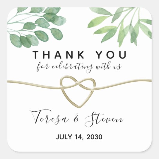 SiEucalyptus Greenery結婚's Thank You スクエアシール (正面)