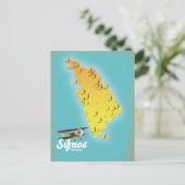 Sifnosギリシャのレトロな地図 ポストカード (スタンド正面)