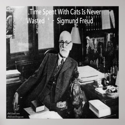 Sigmund Freud In Office & Famous Cat Quote Poster ポスター (正面)
