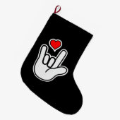 Sign Language I Love You Sign ラージクリスマスストッキング (正面 (吊り時))