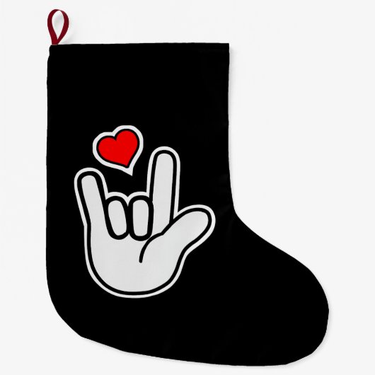 Sign Language I Love You Sign ラージクリスマスストッキング (正面)