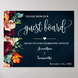 Sign our Guest Board 結婚's Wine Navy Sign ポスター