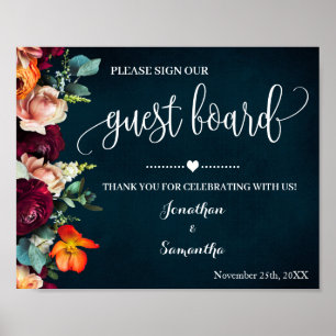 Sign our Guest Board 結婚's Wine Navy Sign ポスター